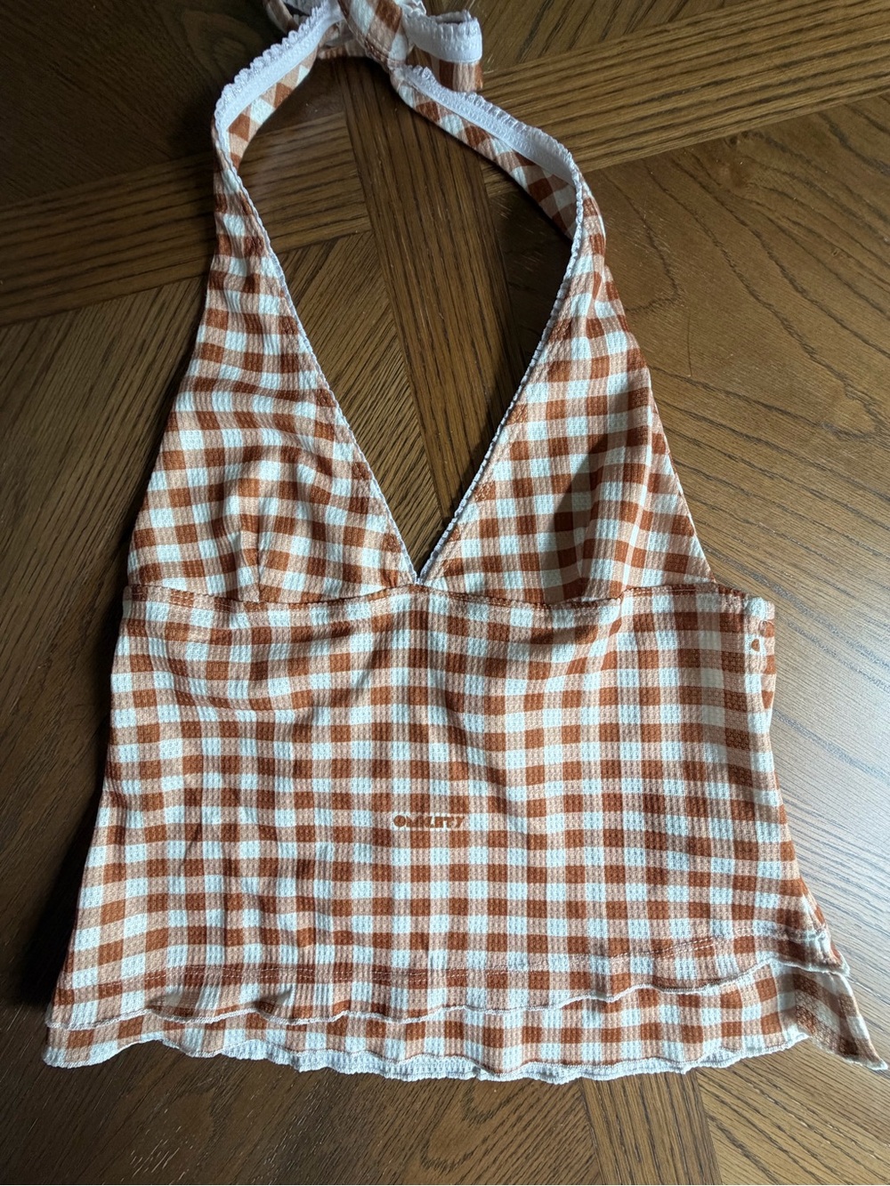 OMighty Gingham Halter Tank Top - Rust & White